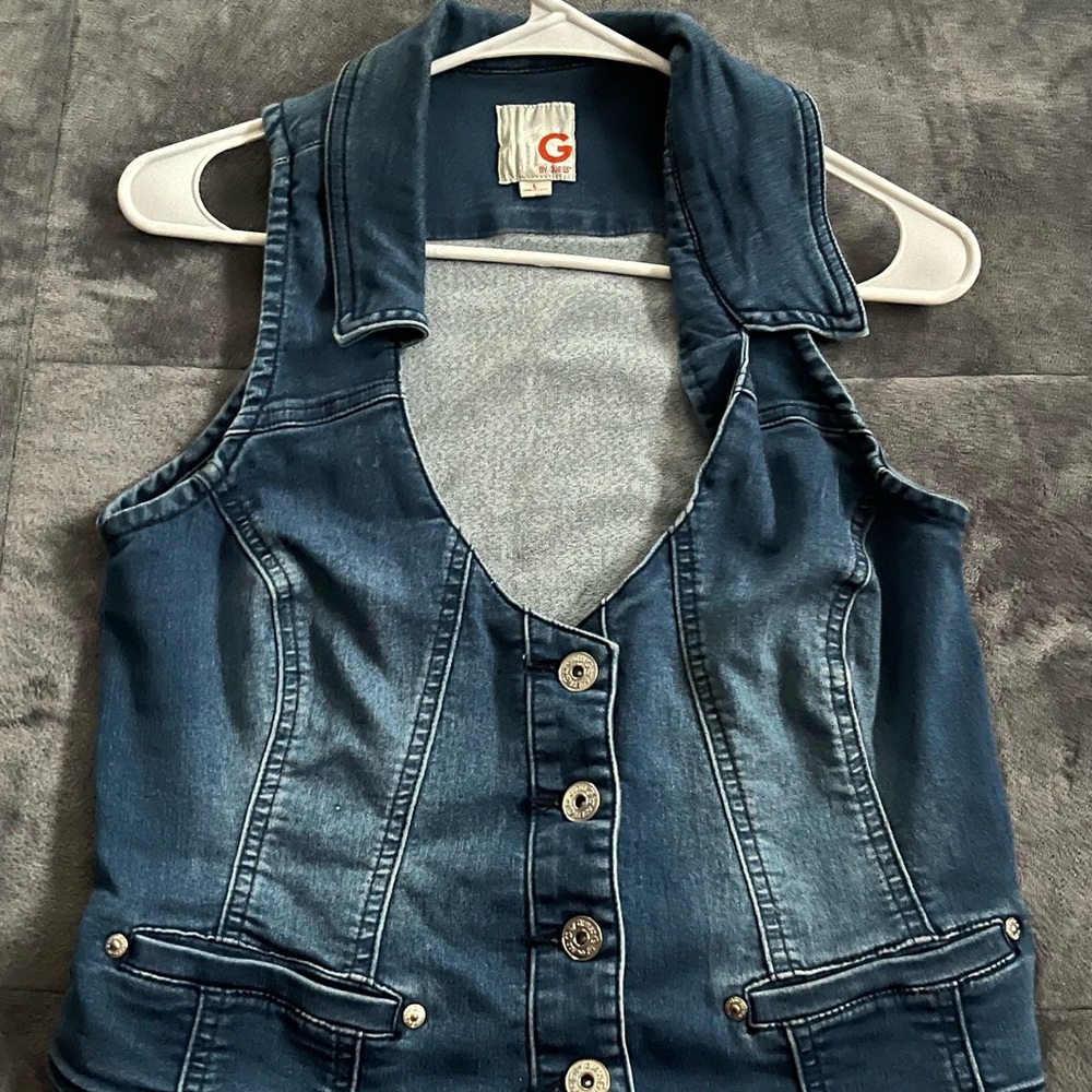 G by Guess Sleeveless Blue Denim Shirt